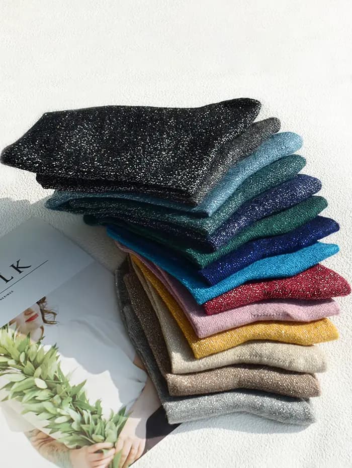 3/5/10/15 paires de chaussettes à paillettes de couleur unie aléatoires
