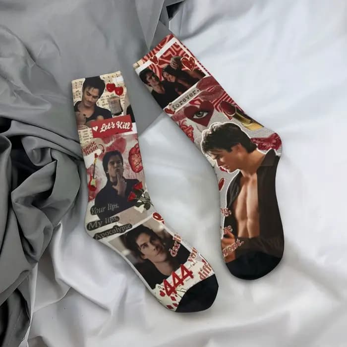 Chaussettes imprimées de la série télévisée Damon The Vampire Diaries pour hommes et femmes