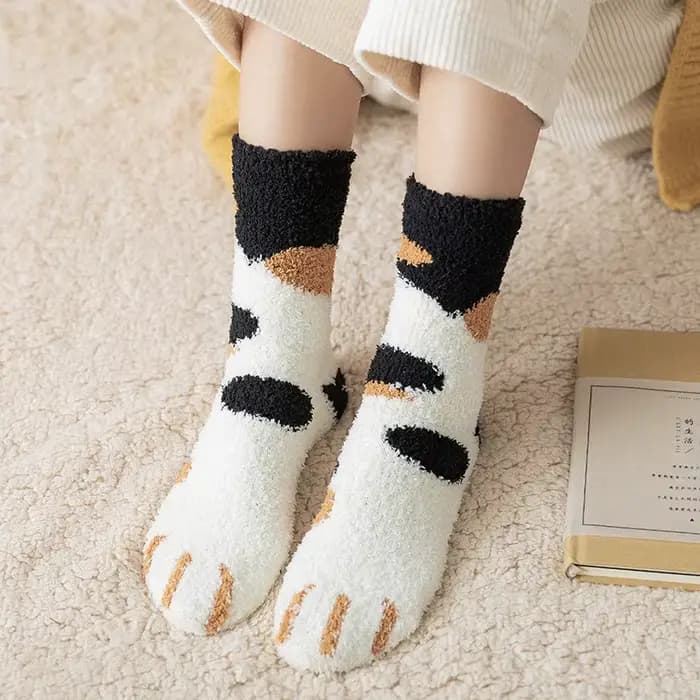 Femmes hiver chaud moelleux chaussettes mignon Animal griffe chat patte empreinte floue