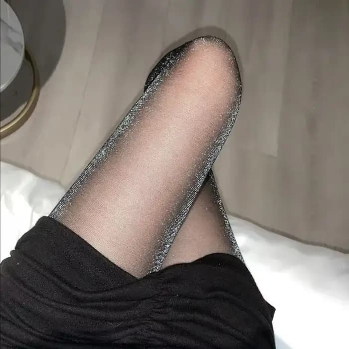 Bas noirs brillants et Sexy, collants transparents, sous-vêtements charmants pour femmes, bonneterie brillante à paillettes pour dames