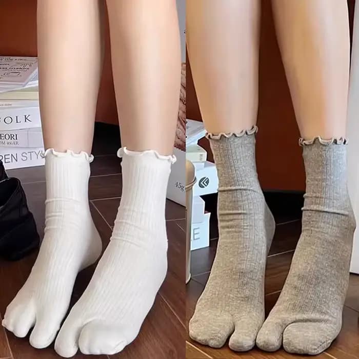 Chaussettes japonaises à volants en coton à bout fendu