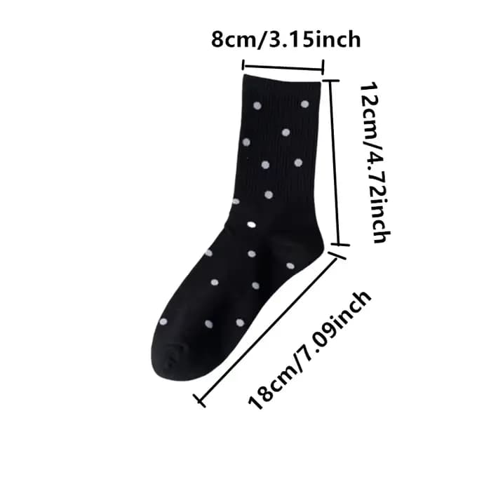 5 paires de chaussettes à semelle intermédiaire pour femmes, printemps/été, à pois, couleur classique noir et blanc, adaptées aux sports de plein air et aux loisirs