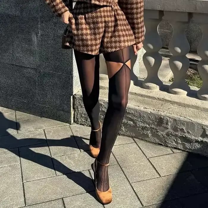Collants sans pieds ligne noire pour femmes