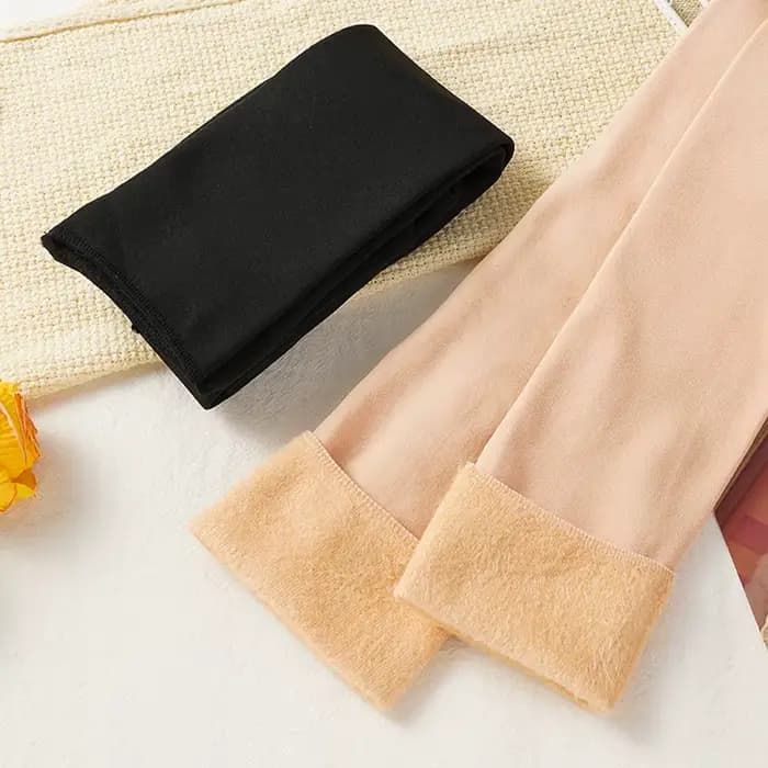 Peau noire automne hiver chaud genou mollet chaussettes femmes doublé polaire épaissir mince neige