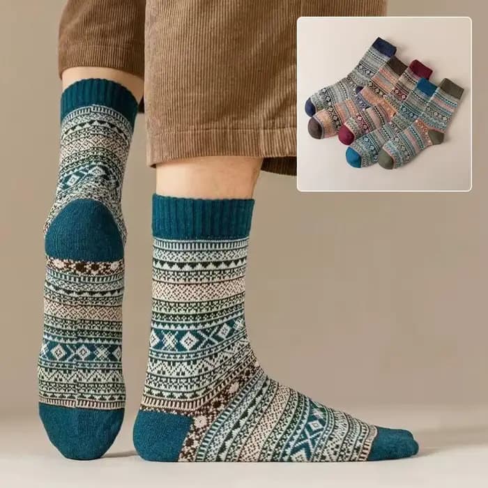 Chaussettes thermiques en laine optique de style ethnique pour hommes, chaussettes en coton vintage, chaussettes d'hiver chaudes, chaussettes d'équipage en tricot, Noël, Gi, P7F1