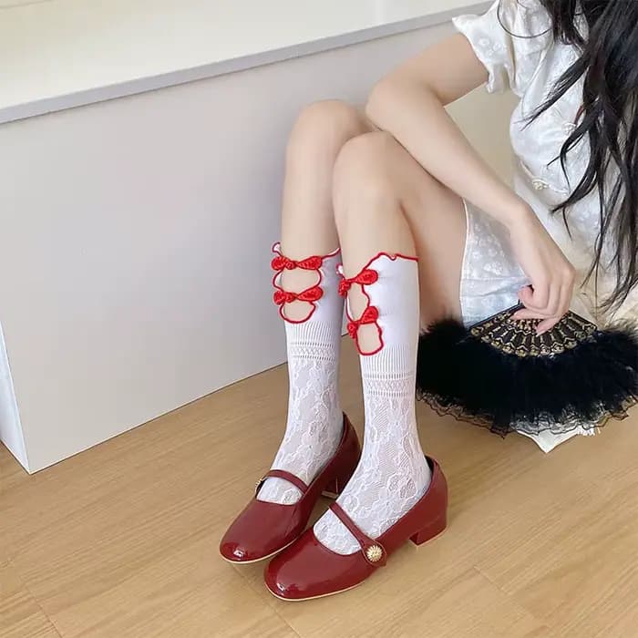 Chaussettes mi-tube en maille de dentelle fine et douce pour femmes