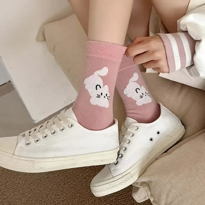 Chaussettes longues en coton pour femmes, dessin animé, chat, chien, doux, filles, japonais, Kawaii, style coréen, Harajuku, rétro, streetwear, mignon
