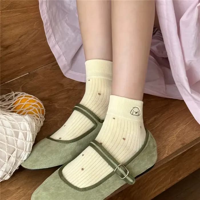 Chaussettes Courtes pour Femme et Fille, Style Doux, Blanc, Noir, Chien, Kawaii, Cadeau, Printemps, Été