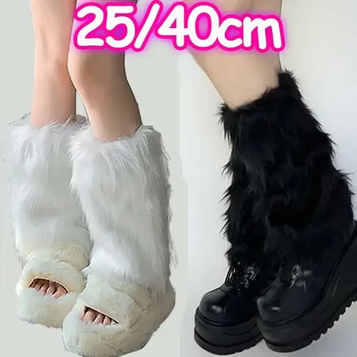 Y2K Goth noir jambe chaussettes Punk Jk genou longueur Hiphop Hotgirl mode chaussette chaude japonais blanc fausse fourrure jambières couvre-bottes
