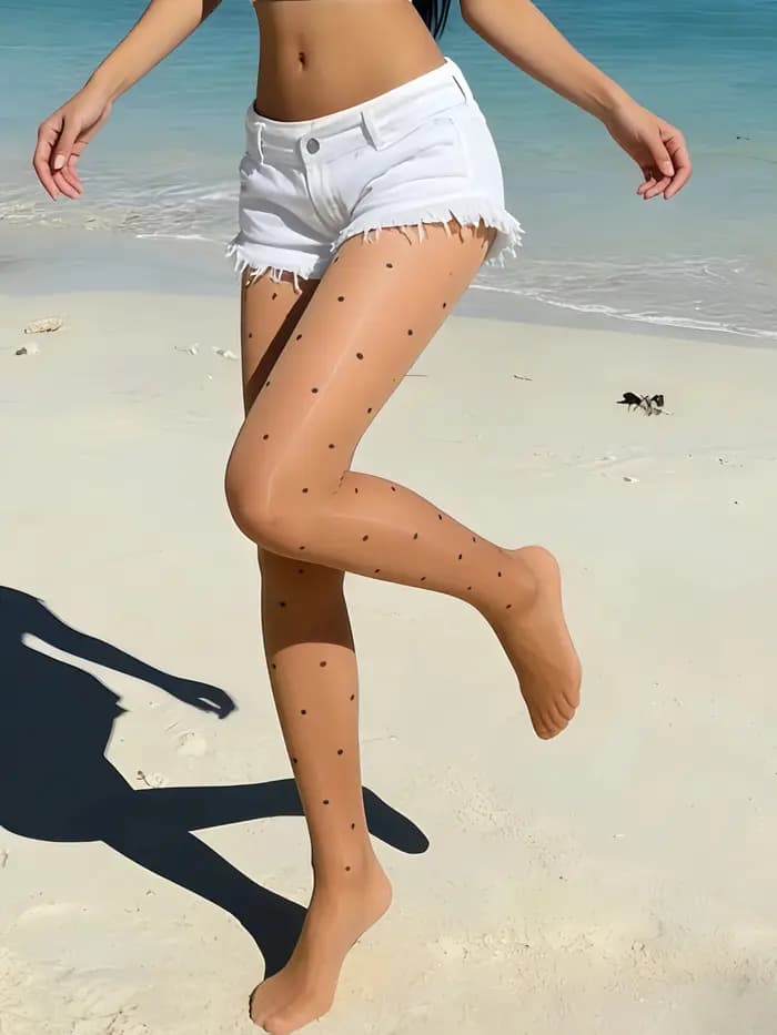 Collants noirs à pois pour femmes