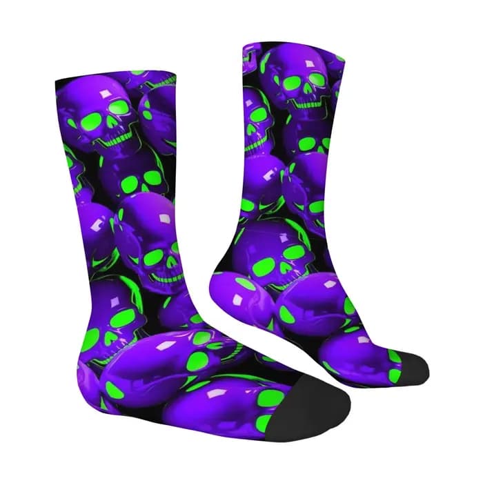 Chaussettes à motif de crâne violet néon, extensibles, légères, confortables, pour usage quotidien, pour hommes, cyclisme, randonnée, festivals de musique, chaussettes de compression originales