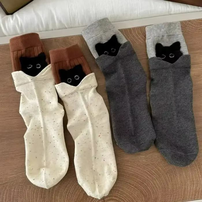 Kawaii dessin animé chaton polaire mi-mollet chaussettes bloc peluche chat imprimé automne chaud coton longue chaussette faux deux pièces Pile Up chaussettes