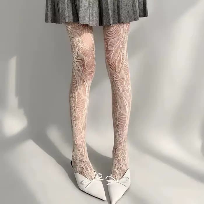 1/2 Pcs Collants en dentelle française ajourée à motif floral