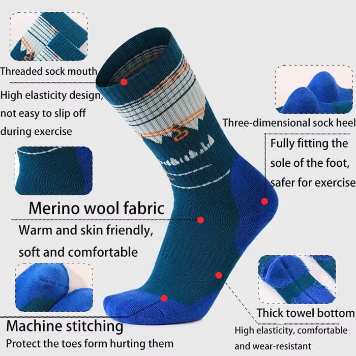 1 paire de chaussettes de ski en laine mérinos pour femmes, garçons et filles, chaussettes thermiques épaisses et chaudes pour l'hiver, confortables pour le ski et le snowboard