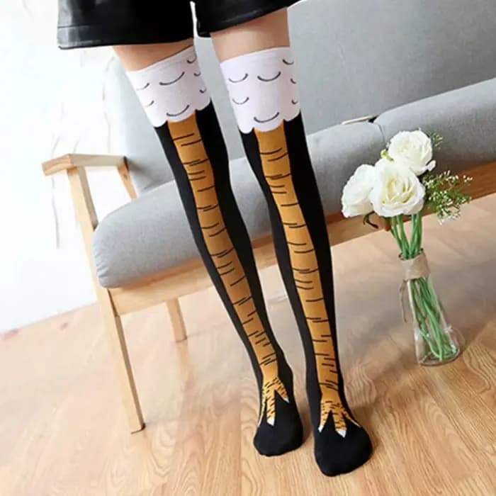 Chaussettes pour femmes originales à motif pattes de poulet et d'autruche