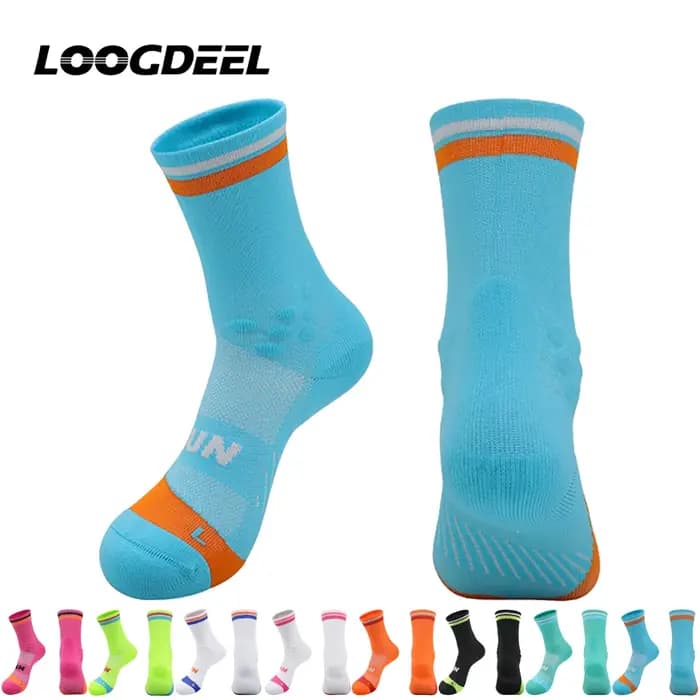Loogdeel Chaussettes de course professionnelles respirantes à séchage rapide, chaussettes de sport pour marathon, absorbant la sueur, chaussettes élastiques pour le basketball et le cyclisme