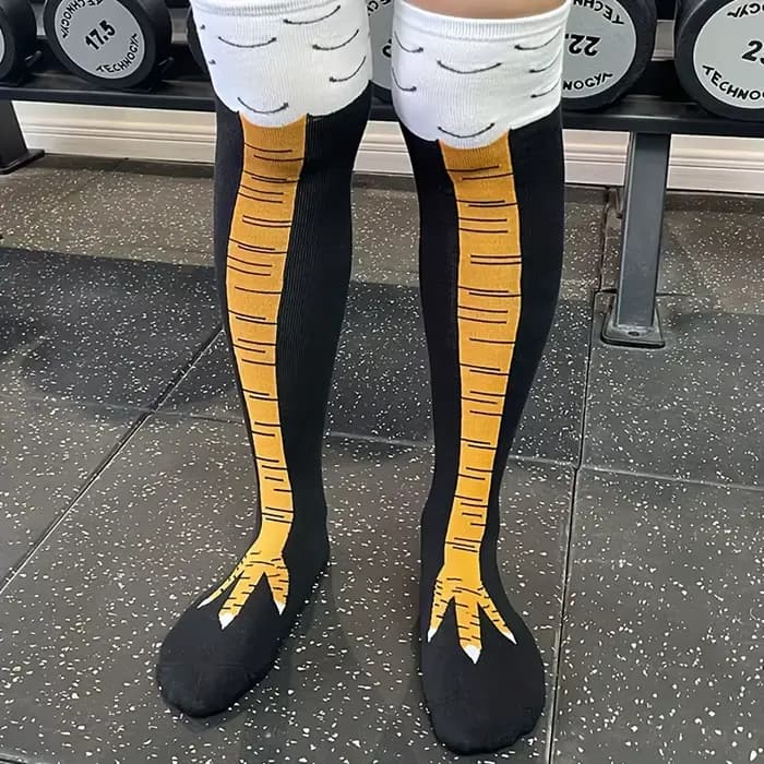 1/2 paires femmes genou chaussettes hautes à la mode dessin animé drôle poulet griffe