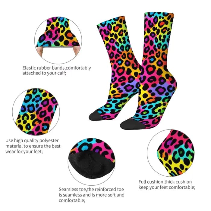 Chaussettes pour hommes à imprimé léopard arc-en-ciel