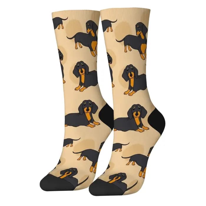 1 paire drôle teckel chien hommes chaussettes mignon rétro Harajuku noir et Tan chiens sur nouveauté cadeau pour