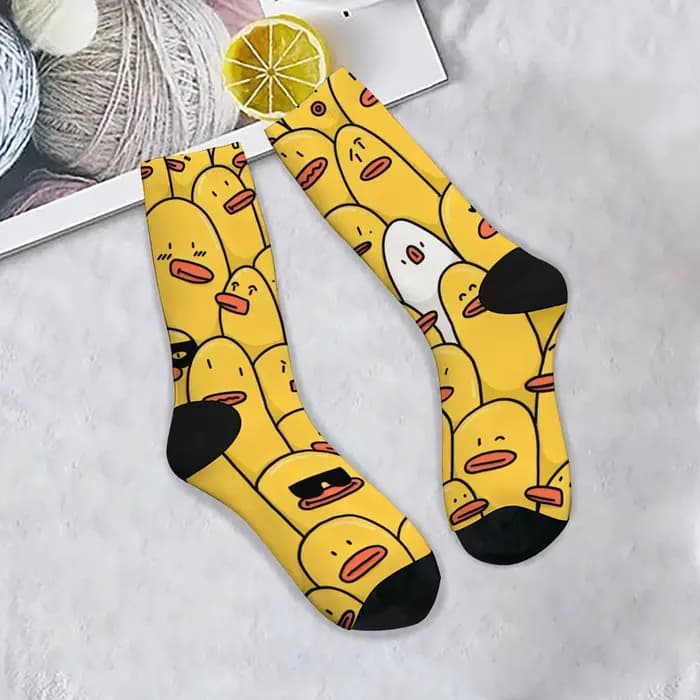 Chaussettes pour hommes imprimées de canard de dessin animé drôle