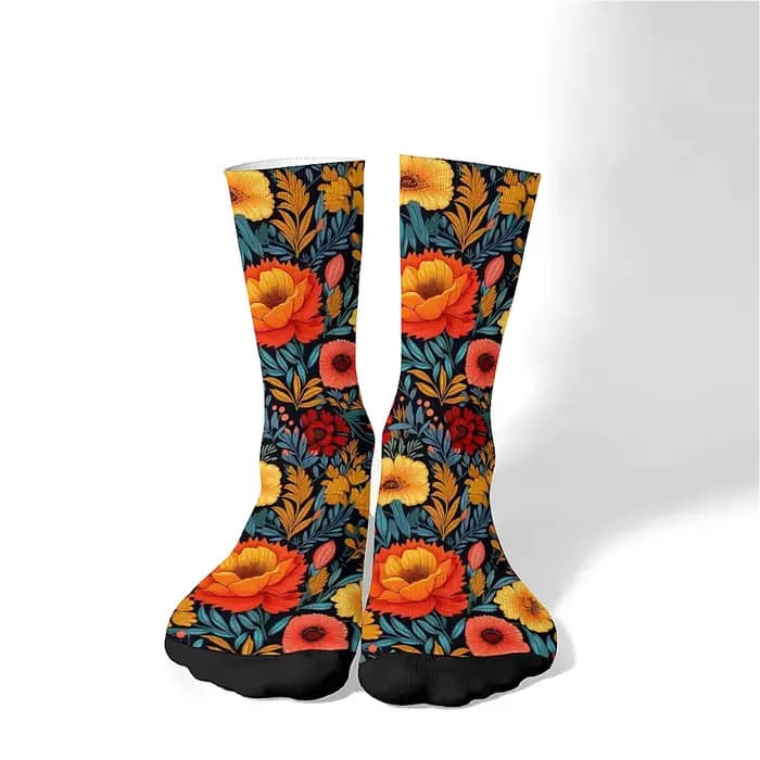 Chaussettes amusantes pour hommes, confortables et respirantes, art rétro, fleurs, sports de plein air décontractés, cadeaux tendance, nouveauté