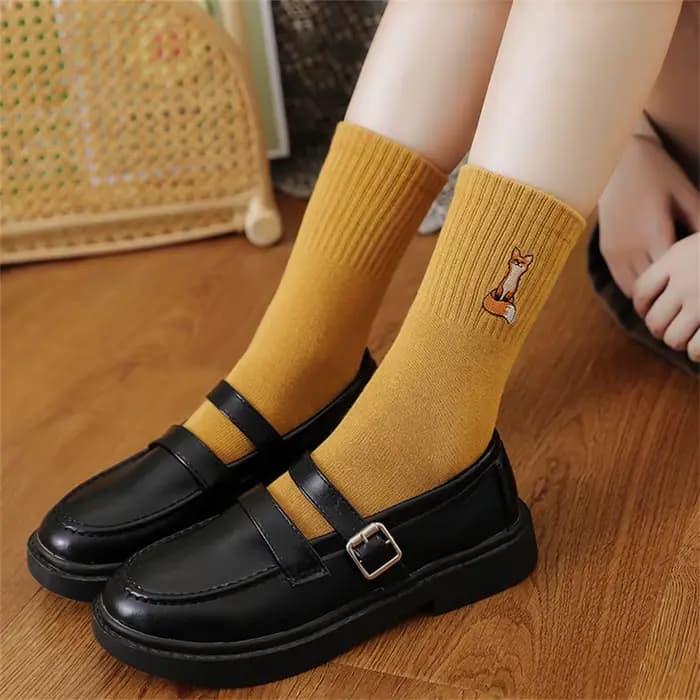 Nouveau mignon broderie renard dessin animé animaux chaussettes drôle