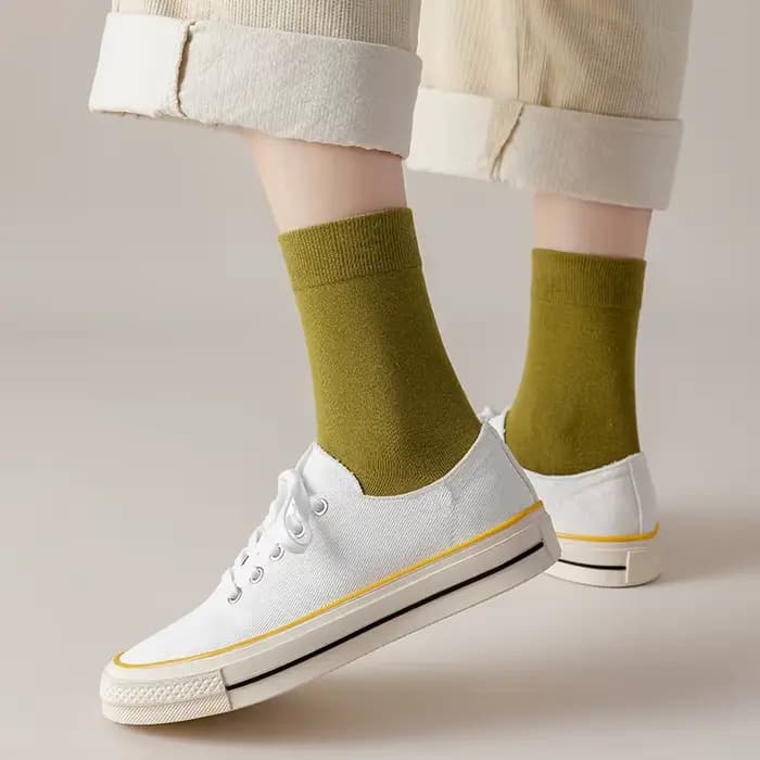 Chaussettes femme coton couleur unie automne printemps doux respirant