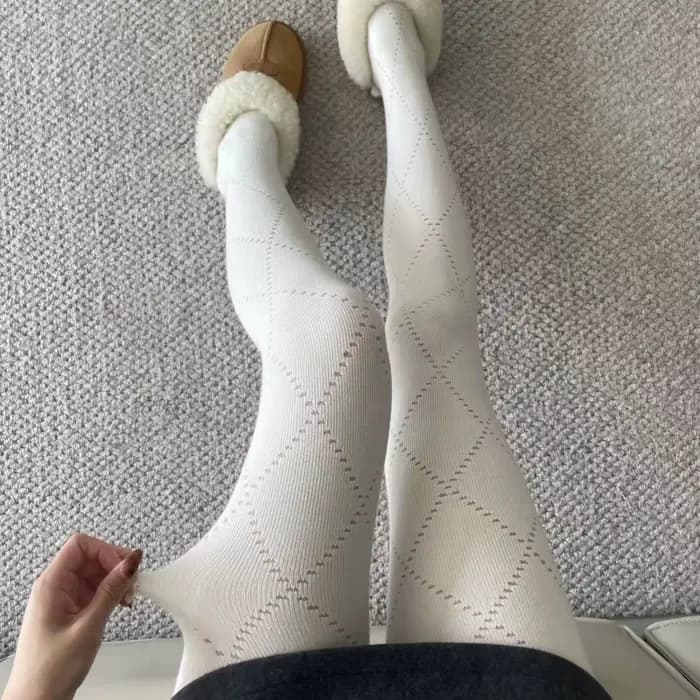 Collants gris diamant découpé pour femmes
