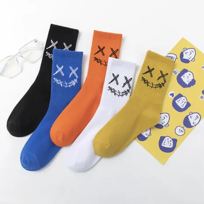 Chaussettes de basket-ball en coton avec visage brodé pour hommes