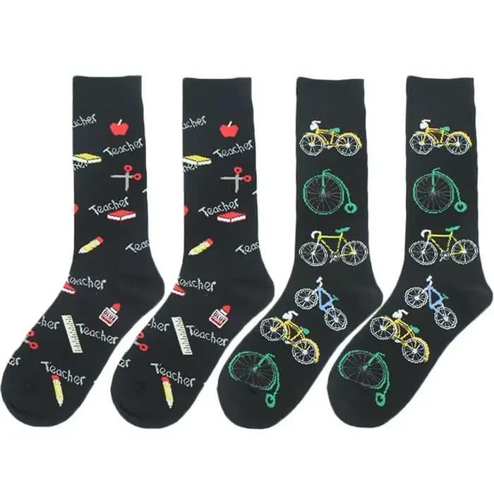 Chaussettes pour hommes tendance, motif amusant de vélo, pizza, basket-ball