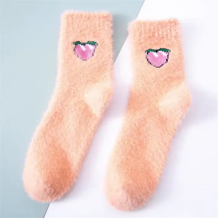 Femmes fruits moelleux chaussettes automne hiver thermique flou heureux femme dames chaud avocat cerise plancher sommeil chaussette pour dame filles