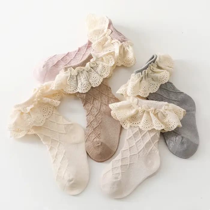 Chaussettes hautes en coton avec dentelle et fleur pour fille