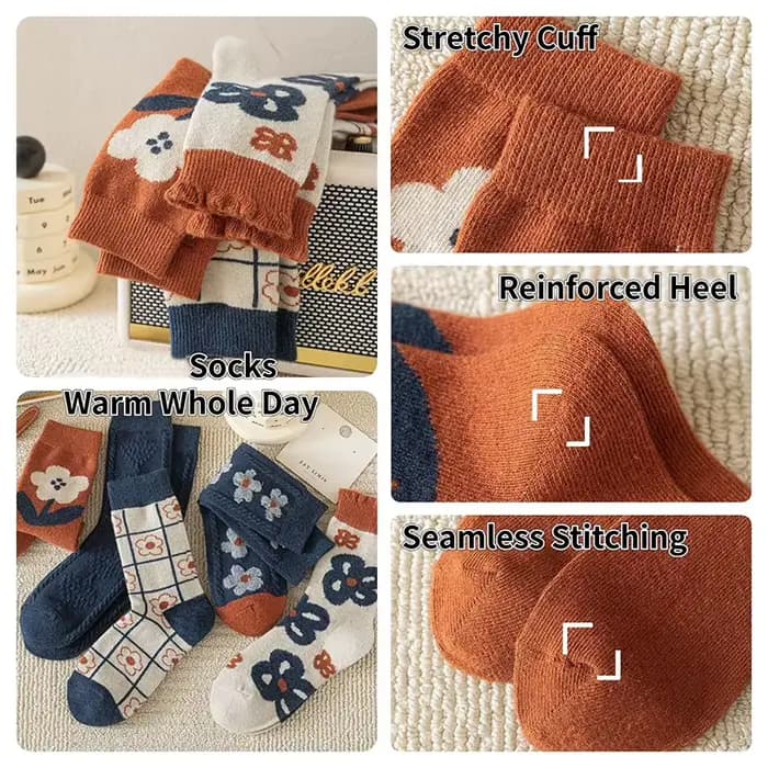 5 paires de chaussettes tricotées à Tube moyen rétro pour femmes