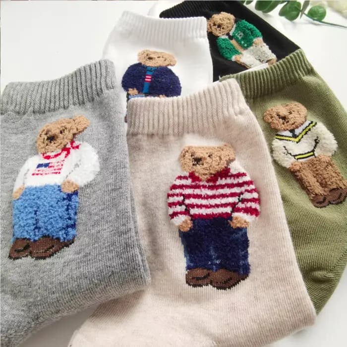 Chaussettes en coton mi-mollet ours de dessin animé pour femmes