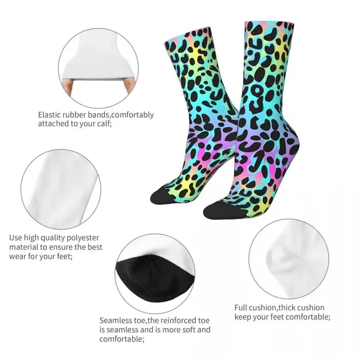 Chaussettes d'hiver unisexes à motif imprimé léopard néon