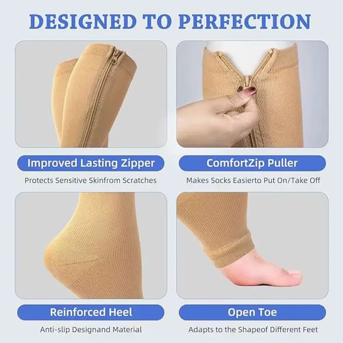 Chaussettes de compression à fermeture éclair pour le soutien des varices, course à pied en plein air, fitness, randonnée, anti-fatigue, soins médicaux, soulagement des gonflements du diabète