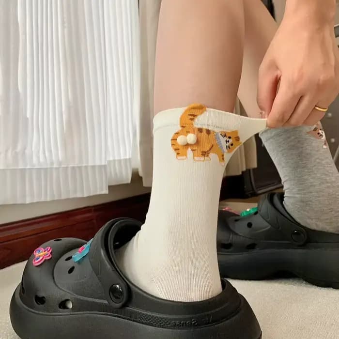 Chaussettes pour femmes nouveau dessin animé coréen drôle Kitty Kawaii Verstaile mignon mi Tube
