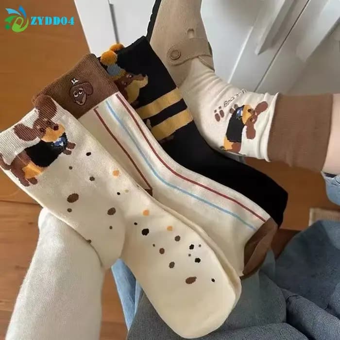 ● 1 paire de chaussettes en coton amusantes à motif de chien teckel, chaussettes imprimées de dessins animés de chien saucisse, chaussettes mignonnes pour couple