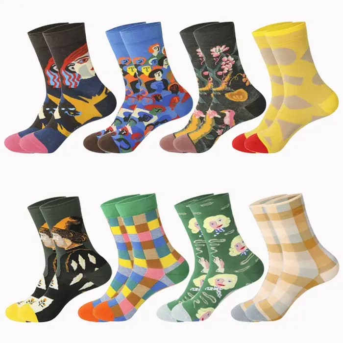 Unisexe peinture Style Harajuku coloré hommes chaussettes femmes 100 coton plein Art doux hommes Harajuku Van Gogh drôle hiver chaud chaussette