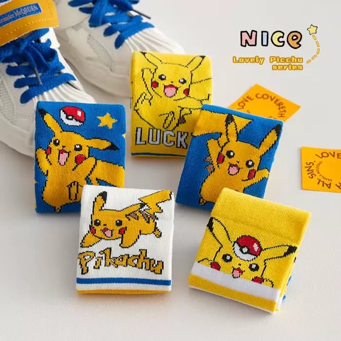 5 paires de nouvelles chaussettes japonaises à motif Pikachu, légères et respirantes, pour l'été, chaussettes basses pour étudiants, chaussettes décontractées