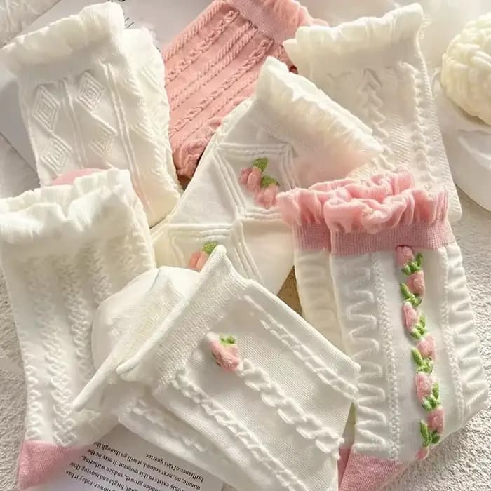 Lolitajk-Chaussettes mi-tube en dentelle à volants pour femmes