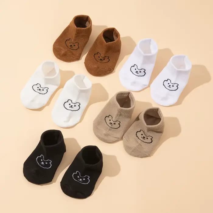 5 paires de chaussettes antidérapantes pour bébé, imprimé ours mignon, chaussettes respirantes pour tout-petits garçons et filles, chaussures pour nouveau-nés