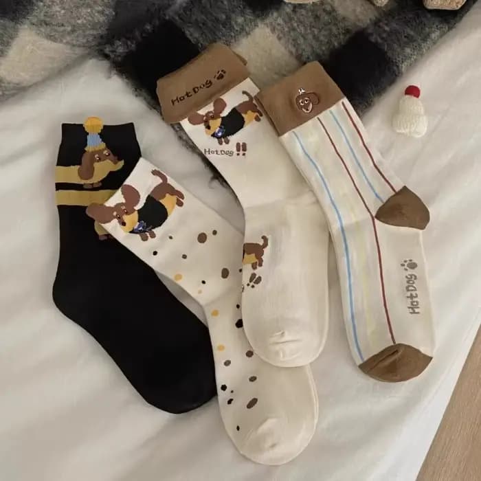 Dessin animé saucisse chien coton chaussettes mignon teckel tricot