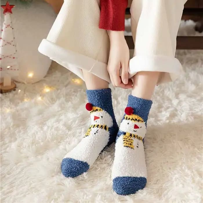 Chaussettes père noël dessin animé bonhomme de neige chapeau