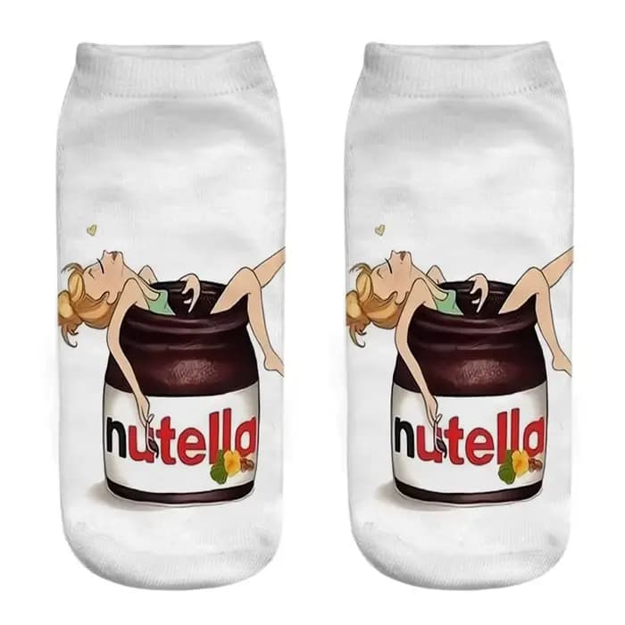 Nouveau impression 3D drôle mignon dessin animé aliments Nutella unisexe chaussettes courtes créatif coloré Multiple