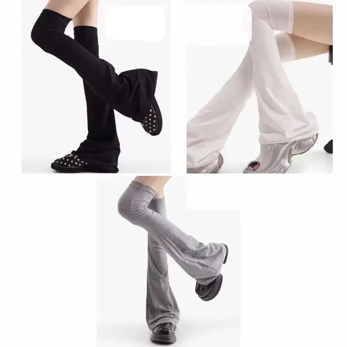 Chaussettes hautes unies noires et blanches style gothique Lolita, avec revers en forme de corne