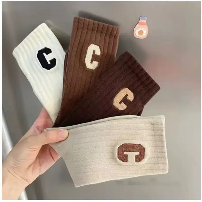 1/2 paires de chaussettes brodées en pur coton pour hommes et femmes