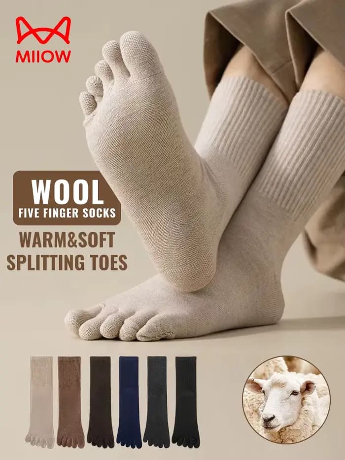 MiiOW hommes cinq doigts chaussette résistant au froid cachemire bout fendu
