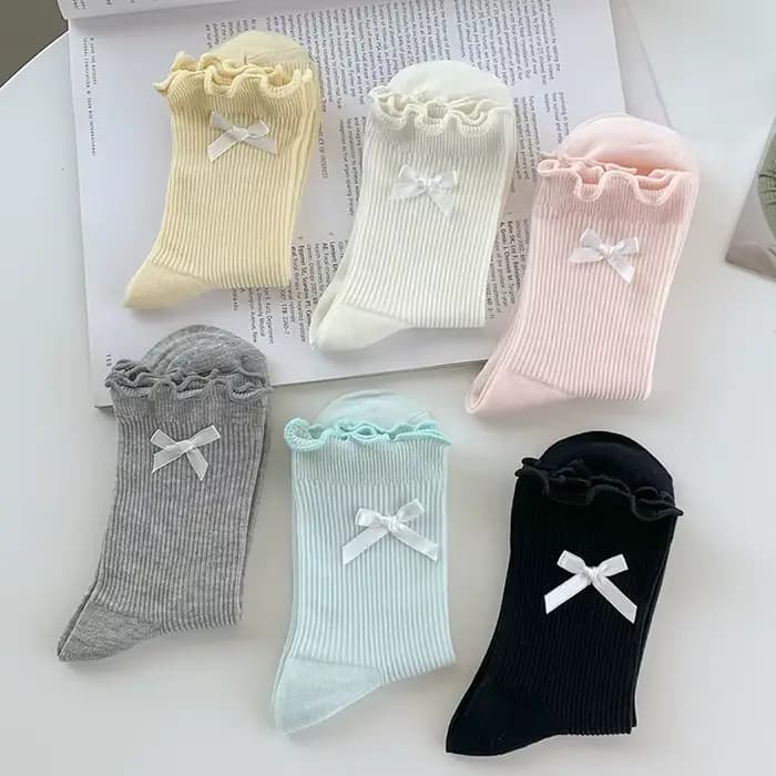 Chaussettes pour femmes, nouvelle collection, couleur bonbon, avec nœud, style décontracté, mode coréenne, respirantes, à volants, en coton