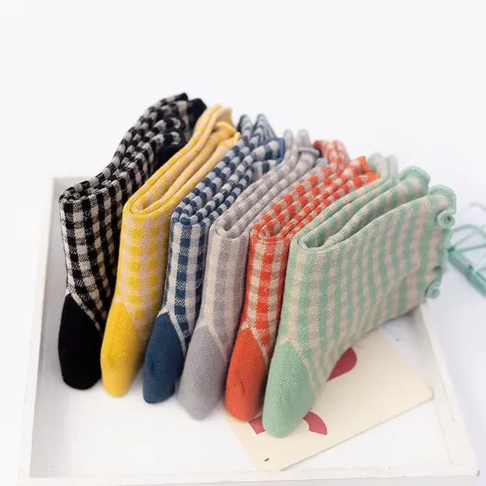 Femmes chaussettes automne à carreaux rétro Vintage coton